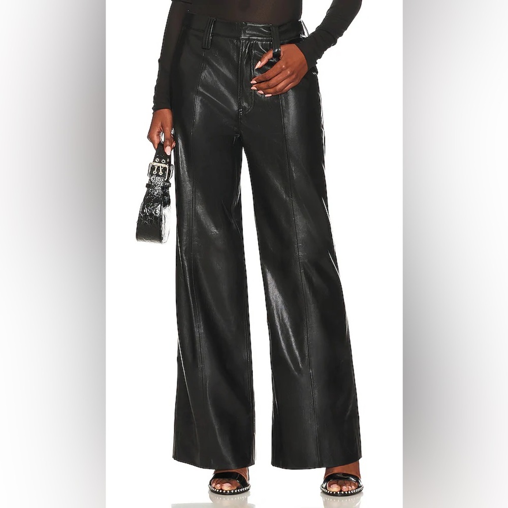 7 FOR ALL MANKIND Vegan Leather Easy Trouser in Jet Set Size XS